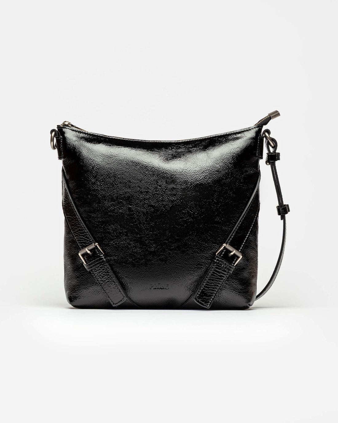 Bandolera Pocket en cuero charol arrugado